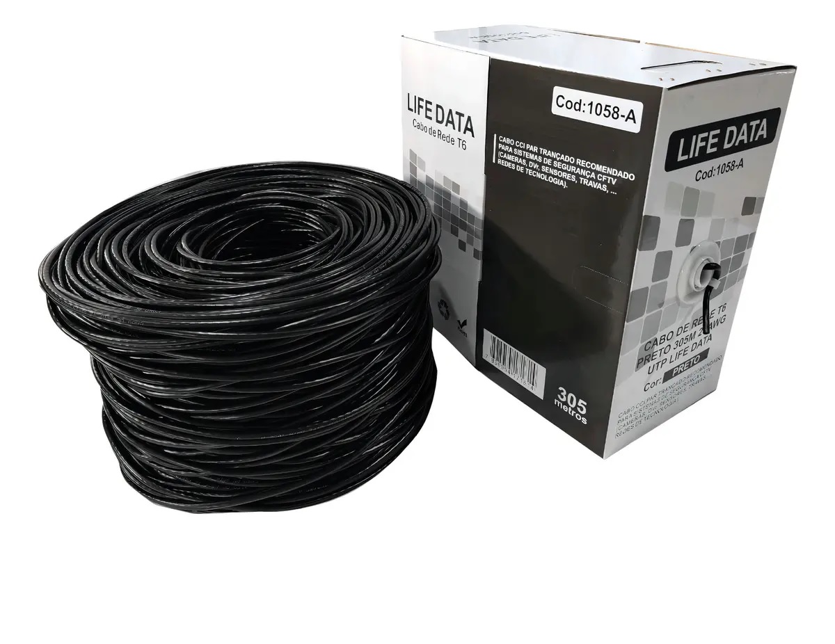 Cabo De Rede Cat.6 Utp Cca 305m 23awg Preto.